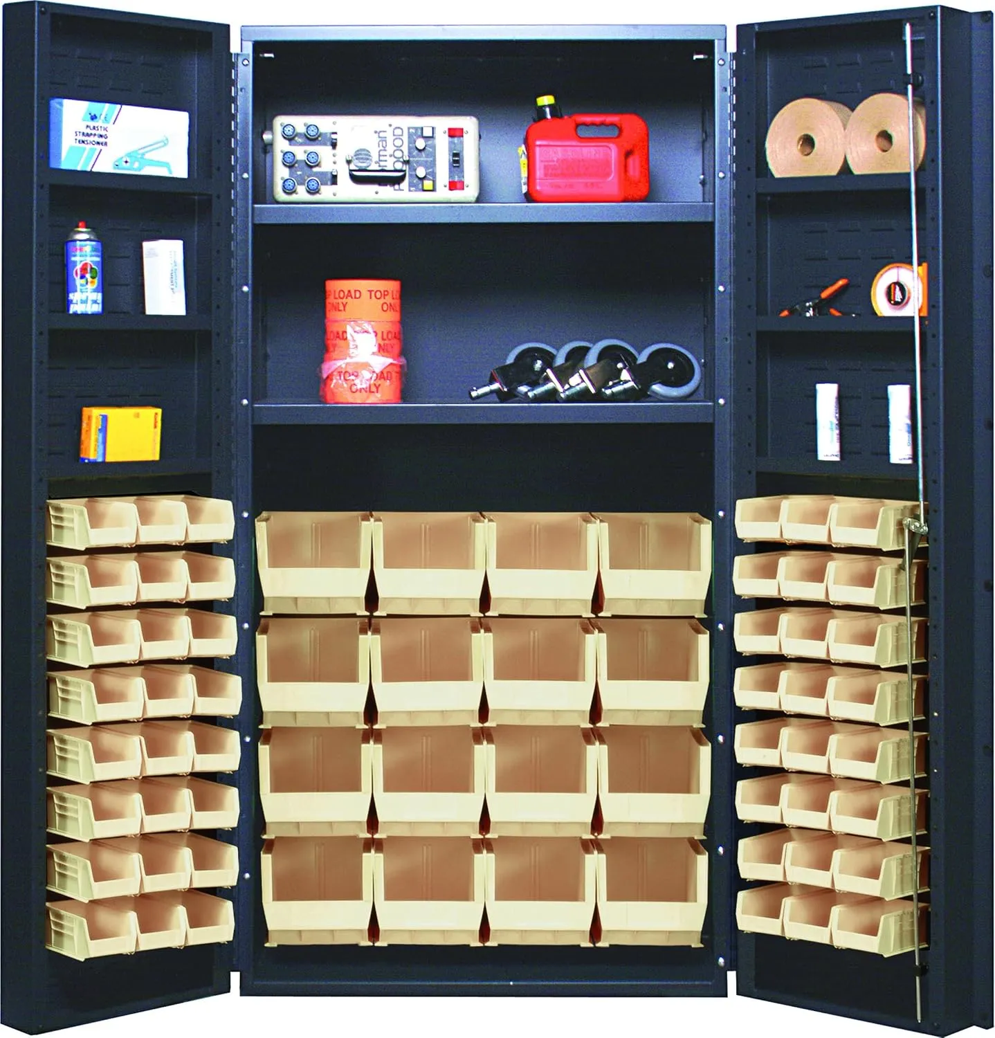 Quantum Storage Systems QSC-32-2S-6DSIV Heavy-Duty 36" Bin Cabinet, 36" W x 24" D x 72" H, Carbon Steel, Gray with Ivory Bins