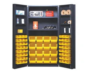 Quantum Storage Systems QSC-32-2S-6DSYL Heavy-Duty 36" Bin Cabinet, 36" W x 24" D x 72" H, Carbon Steel, Gray with Yellow Bins