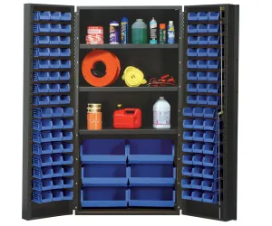 Quantum Storage Systems QSC-36S-38BL Heavy-Duty 36" Bin Cabinet, 36" W x 24" D x 72" H, Carbon Steel, Gray with Blue Bins