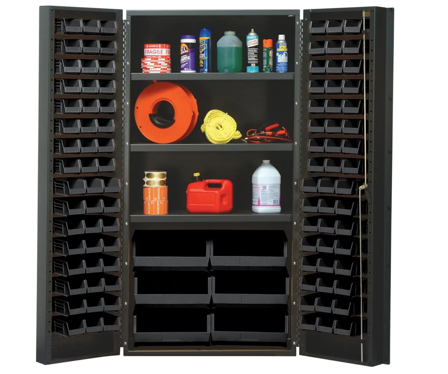 Quantum Storage Systems QSC-36S-38CL Heavy-Duty 36" Bin Cabinet, 36" W x 24" D x 72" H, Carbon Steel, Gray with Clear Bins