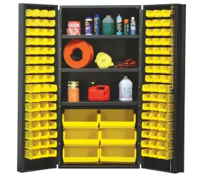 Quantum Storage Systems QSC-36S-38YL Heavy-Duty 36" Bin Cabinet, 36" W x 24" D x 72" H, Carbon Steel, Gray with Yellow Bins