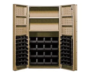 Quantum Storage Systems QSC-BG-32-2S-6DSBK Heavy-Duty 36" Bin Cabinet, 36" W x 24" D x 72" H, Carbon Steel, Beige with Black Bins