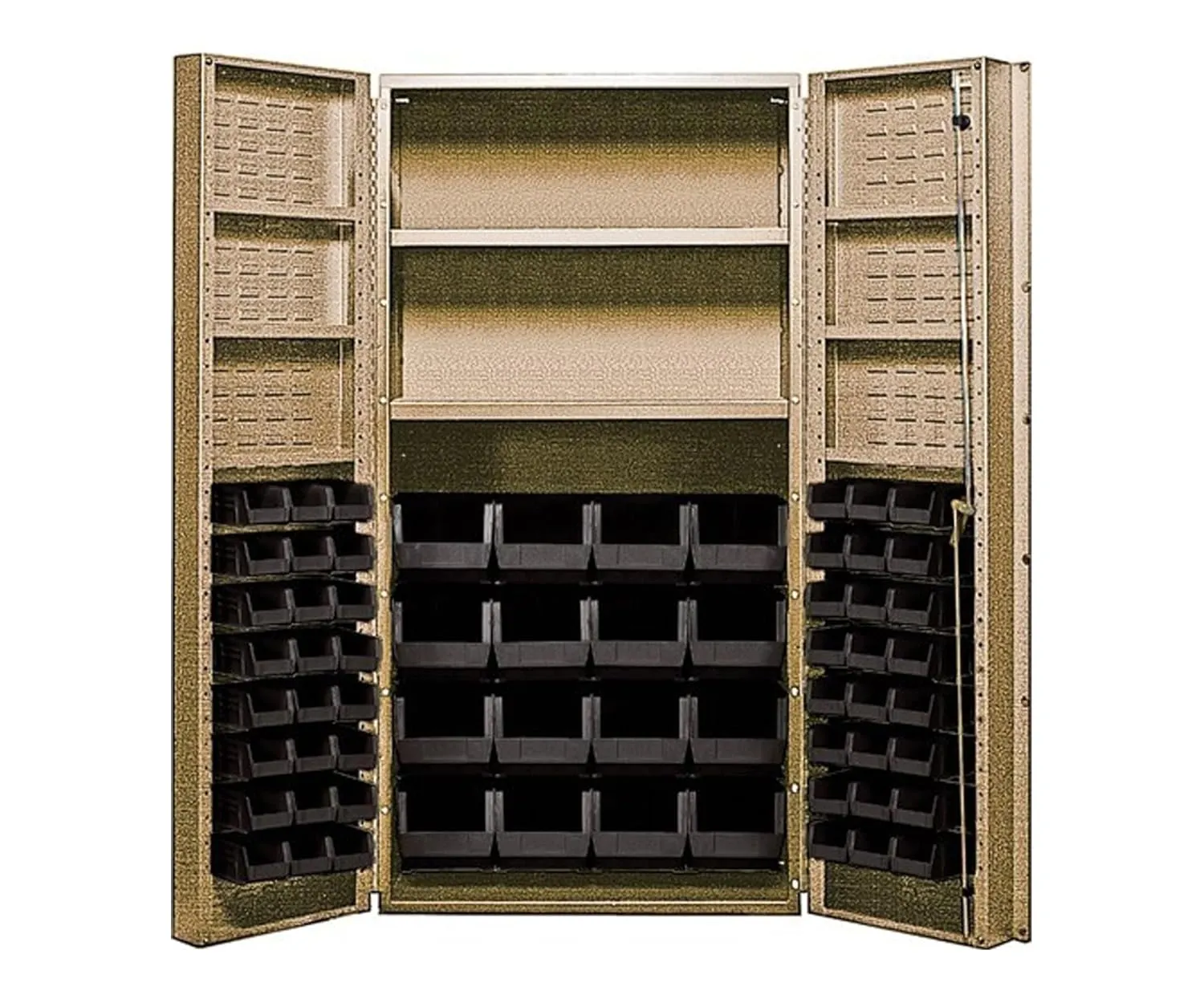 Quantum Storage Systems QSC-BG-32-2S-6DSBK Heavy-Duty 36" Bin Cabinet, 36" W x 24" D x 72" H, Carbon Steel, Beige with Black Bins
