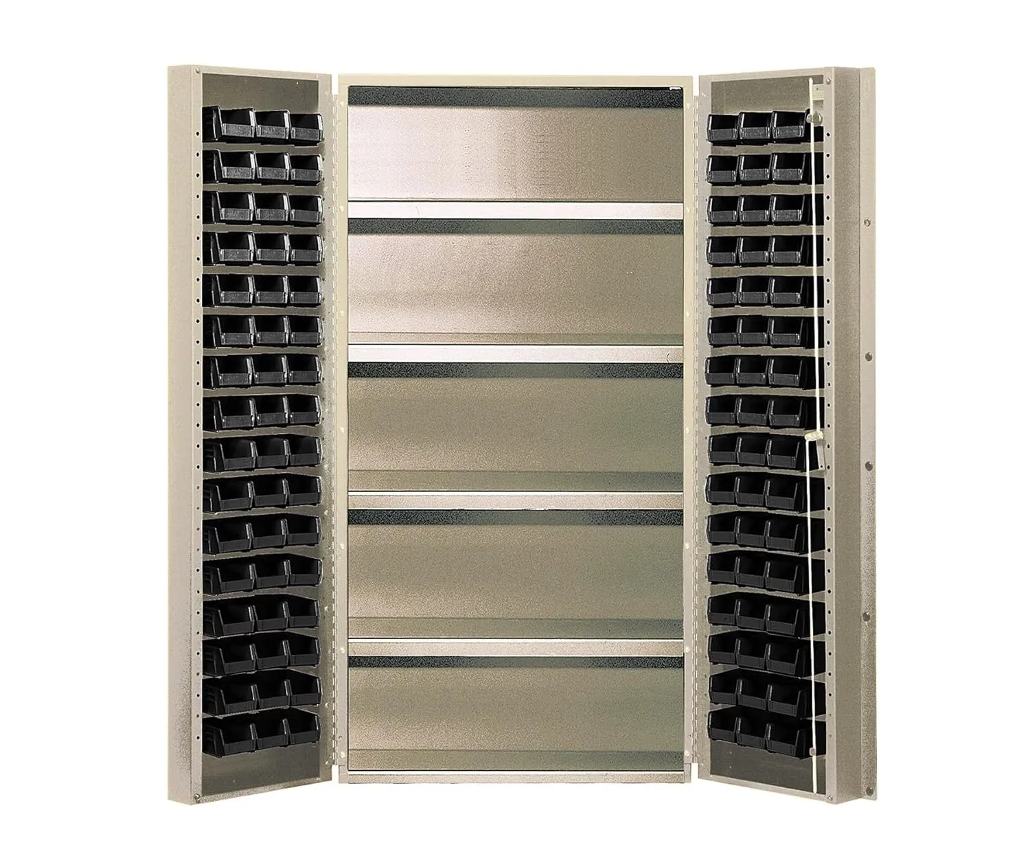 Quantum Storage Systems QSC-BG-36-32-4ISCL Heavy-Duty 36" Bin Cabinet, 36" W x 24" D x 72" H, Carbon Steel, Beige with Clear Bins