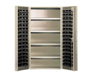 Quantum Storage Systems QSC-BG-36-32-4ISCL Heavy-Duty 36" Bin Cabinet, 36" W x 24" D x 72" H, Carbon Steel, Beige with Clear Bins