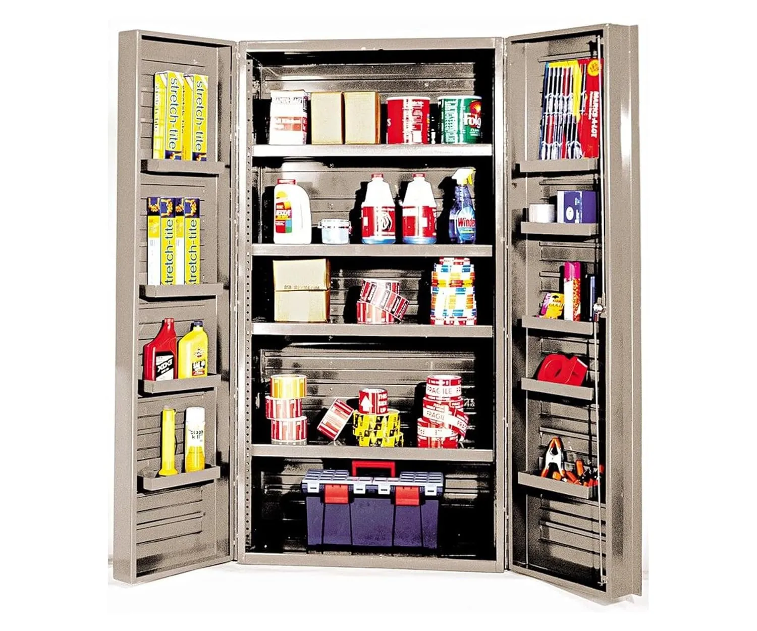 Quantum Storage Systems QSC-BG-36-4IS-12DS Beige Jumbo Welded Storage and Security Cabinet, 36" Wide with 4 Adjustable Interior Shelves and 12 Door Shelves