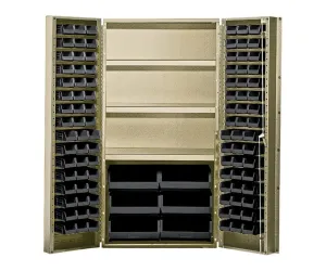 Quantum Storage Systems QSC-BG-36S-38BK Heavy-Duty 36" Bin Cabinet, 36" W x 24" D x 72" H, Carbon Steel, Beige with Black Bins