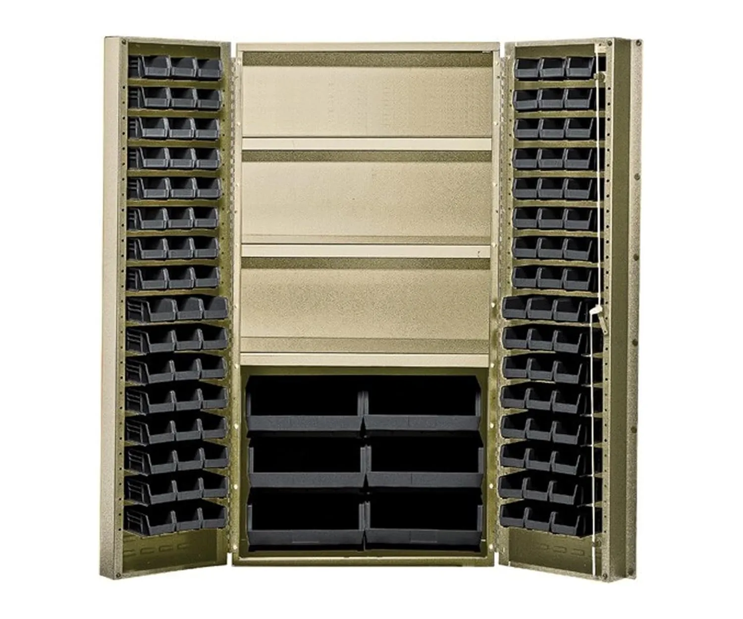 Quantum Storage Systems QSC-BG-36S-38BK Heavy-Duty 36" Bin Cabinet, 36" W x 24" D x 72" H, Carbon Steel, Beige with Black Bins