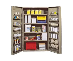 Quantum Storage Systems QSC-BG-4IS-14DS Beige Jumbo Welded Storage and Security Cabinet, 48" Wide with 4 Adjustable Interior Shelves and 14 Door Shelves