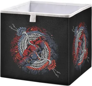 QUGRL Japanese Battle Cranes Storage Bins Cube Magical Clothes Storage Basket Foldable Storage Box Organizer for Shelves Closet Cabinet Office Dorm Bedroom 11x11 in
