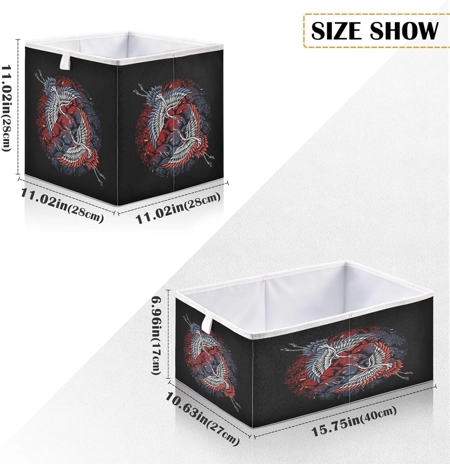 QUGRL Japanese Battle Cranes Storage Bins Cube Magical Clothes Storage Basket Foldable Storage Box Organizer for Shelves Closet Cabinet Office Dorm Bedroom 11x11 in