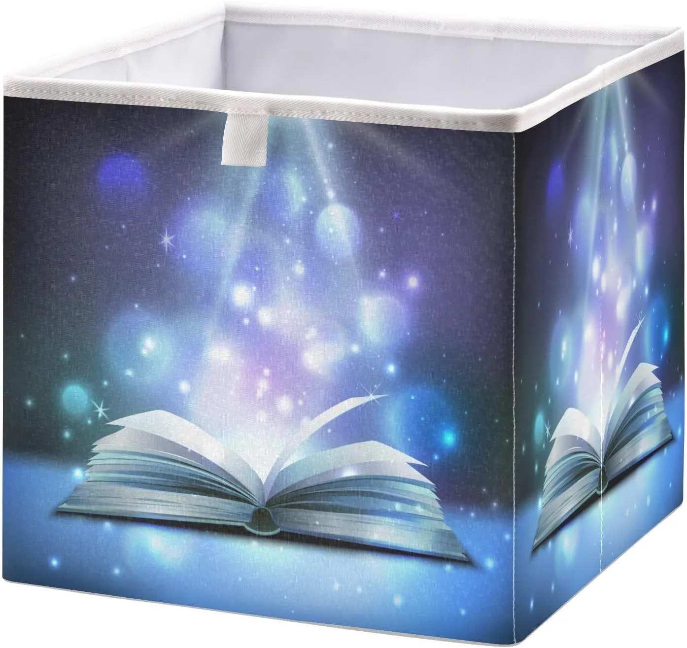 QUGRL Shiny Blue Book Storage Bins Cube Magic Fantasy Clothes Storage Basket Foldable Storage Box Organizer for Shelves Closet Cabinet Office Dorm Bedroom 11x11 in