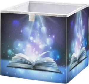 QUGRL Shiny Blue Book Storage Bins Cube Magic Fantasy Clothes Storage Basket Foldable Storage Box Organizer for Shelves Closet Cabinet Office Dorm Bedroom 11x11 in
