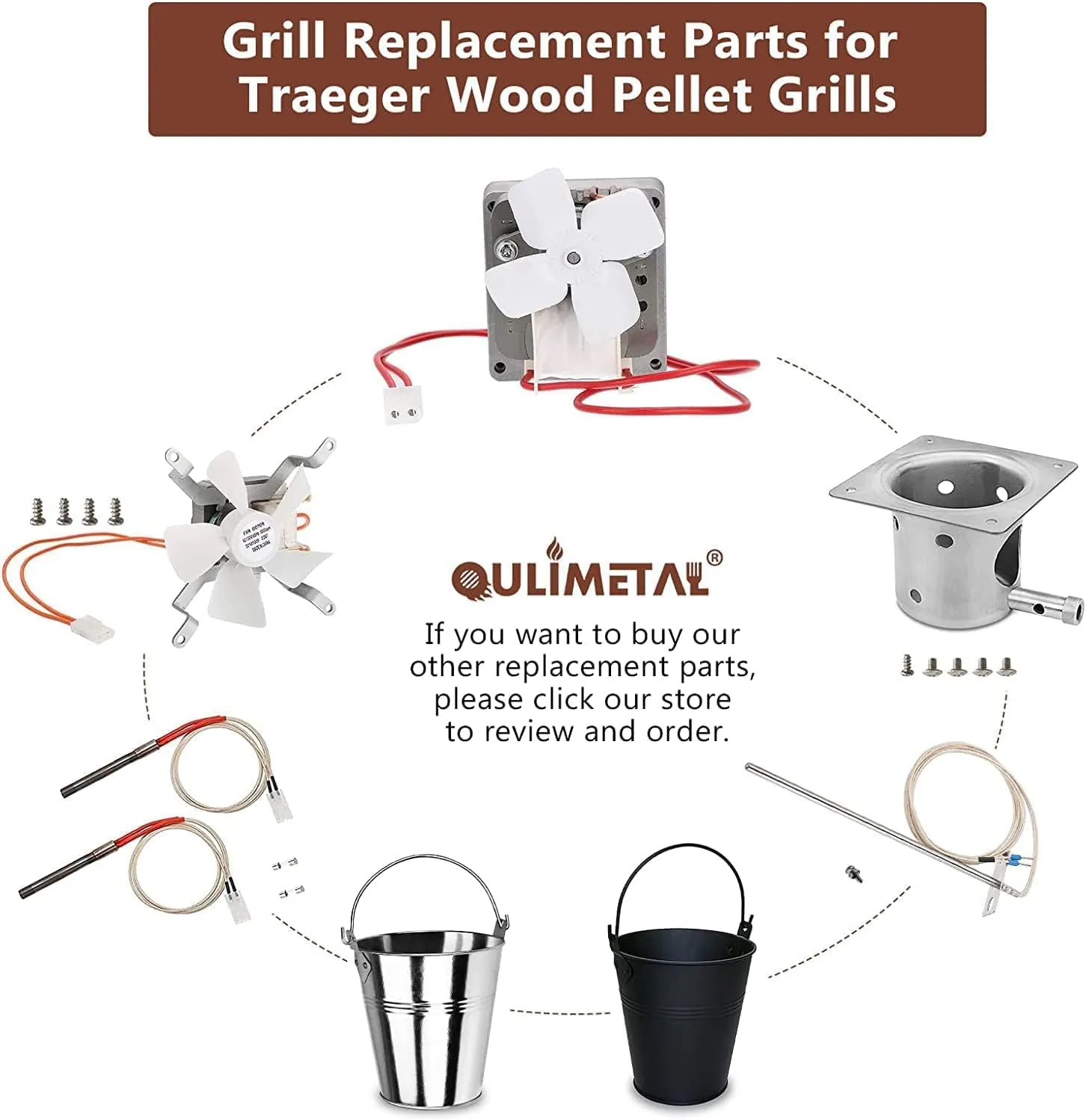 QuliMetal SUS304 Stainless Steel Fire Burn Pot Replacement Parts for Traeger and Pit Boss Pellet Grills, Durable Firepot with Ash Remover and Screws