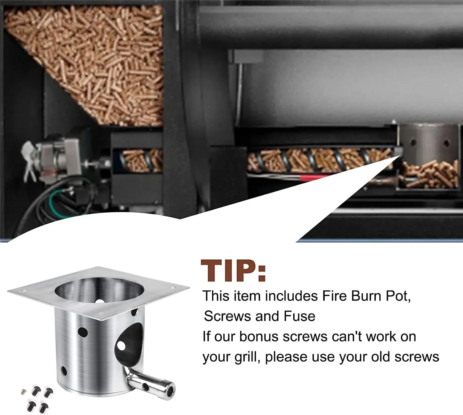 QuliMetal SUS304 Stainless Steel Fire Burn Pot Replacement Parts for Traeger and Pit Boss Pellet Grills, Durable Firepot with Ash Remover and Screws