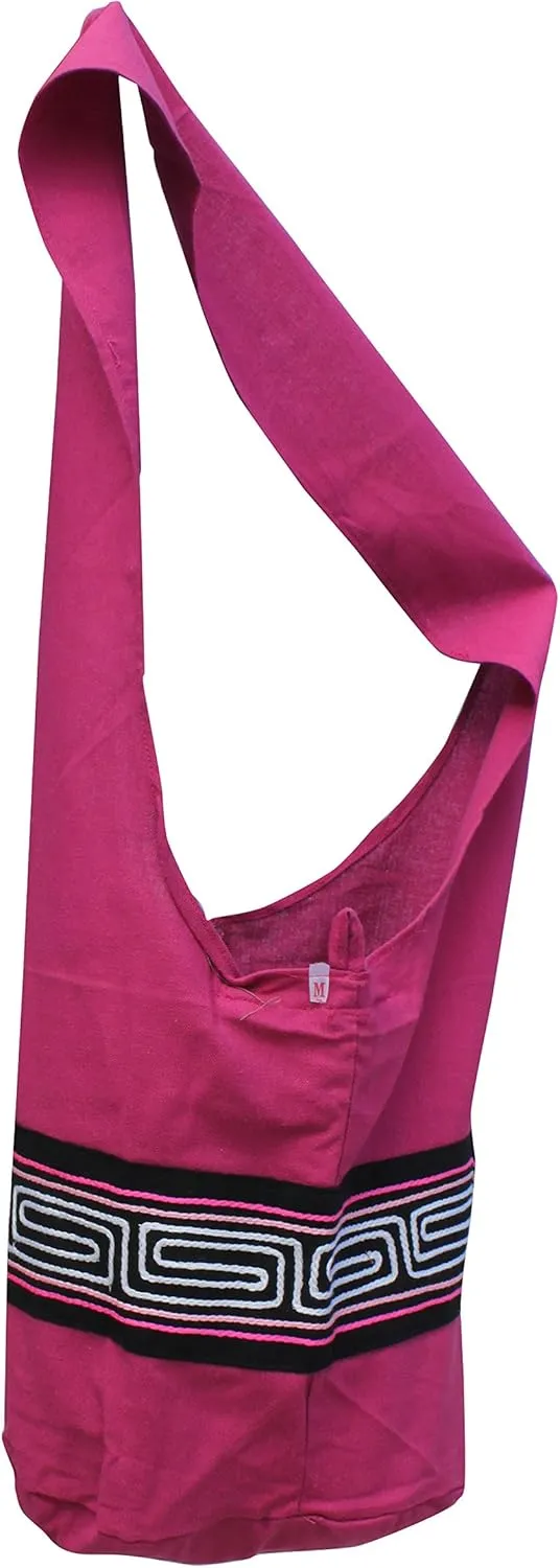 RaanPahMuang Brand Yaam Monks Cotton Shoulder Bag with Chinese Grain Line Motif