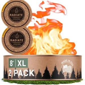 Radiate 2 Pack XL 8" Portable Campfire As Seen On Shark Tank - Up to 5 Hours of Burn Time, Reusable Travel Fire Pit for Camping, Patios and Beach Days - Great Alternative to a Real Fire - Made in USA