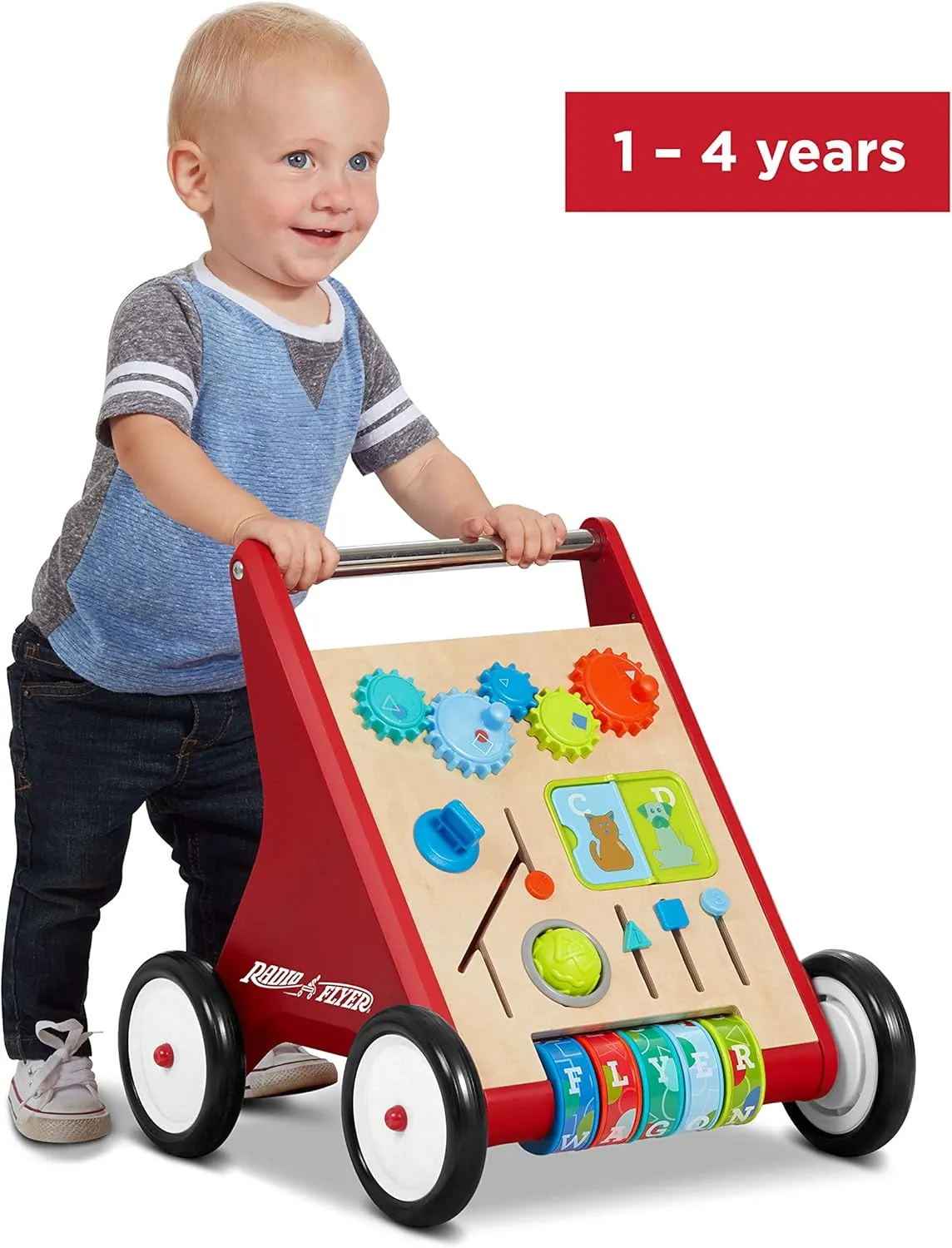 Radio Flyer Classic Push & Play, Toddler Walker with Activity Play, Ages 1-4, Red Walker Toy