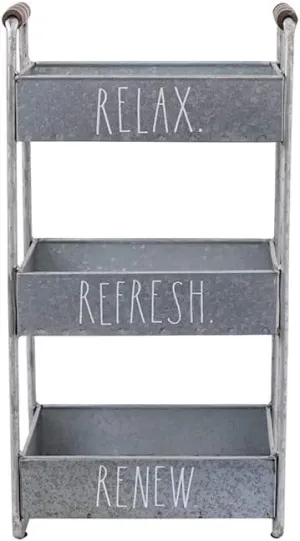 Rae Dunn 3 Tier Desk Organizer – Galvanized Steel Caddy with Wood Accents, Tabletop or Floor Standing Design – Chic and Stylish Metal Storage Bin for Office, Home or Kitchen