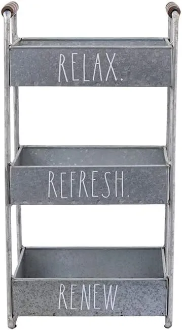 Rae Dunn 3 Tier Desk Organizer – Galvanized Steel Caddy with Wood Accents, Tabletop or Floor Standing Design – Chic and Stylish Metal Storage Bin for Office, Home or Kitchen