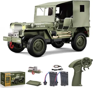 RC Crawlers, 1:10 Scale New Upgrades D888 Willys Military Jeep, 2.4Ghz 4WD Off Road Rock Crawler Vehicle with Lights All Terrain Electric RC Jeep Toy for Adult Kids Boys
