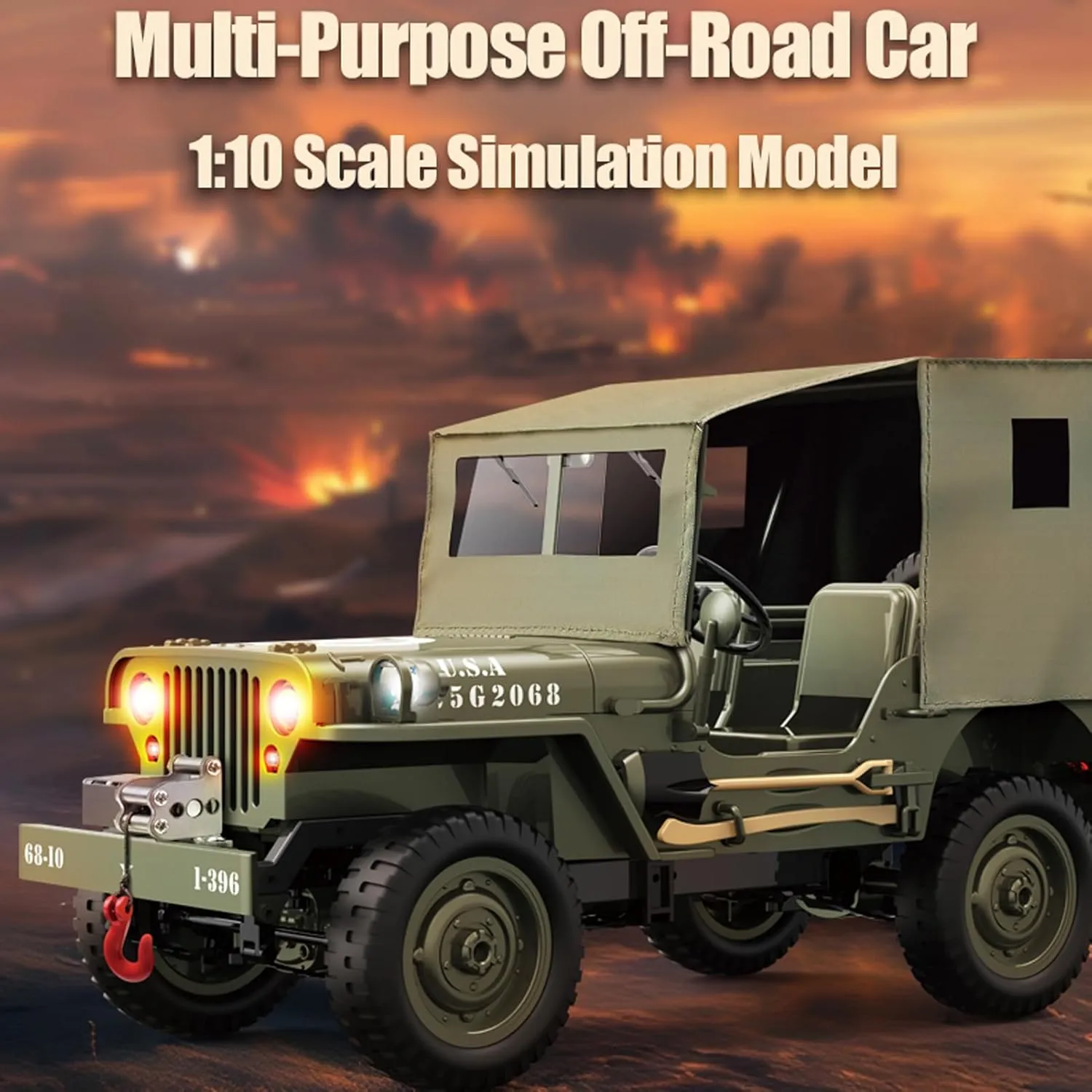 RC Crawlers, 1:10 Scale New Upgrades D888 Willys Military Jeep, 2.4Ghz 4WD Off Road Rock Crawler Vehicle with Lights All Terrain Electric RC Jeep Toy for Adult Kids Boys
