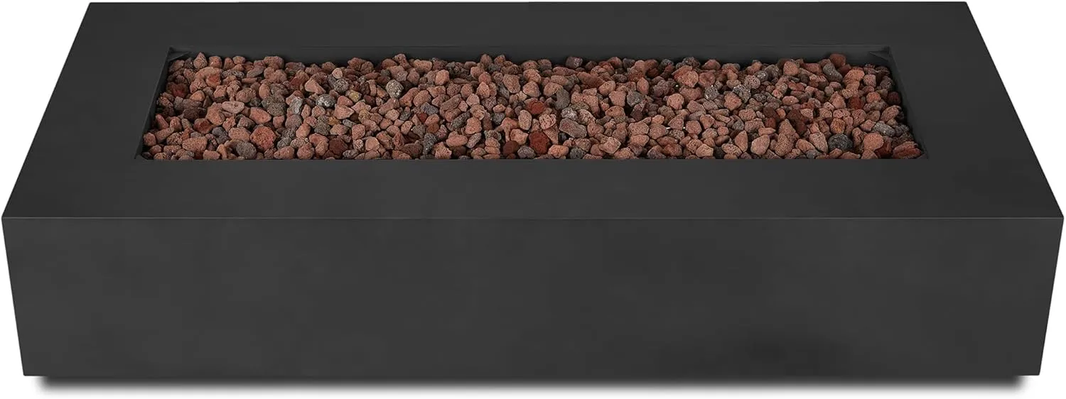 Real Flame Aegean 70in Rectangle Propane or Natural Gas Fire Pit Table, 65,000 BTU, Powder-Coated Steel, Push-Button Ignition, CSA Certified, Lava Rock, Storage Cover, Stainless Steel Burner with Lid