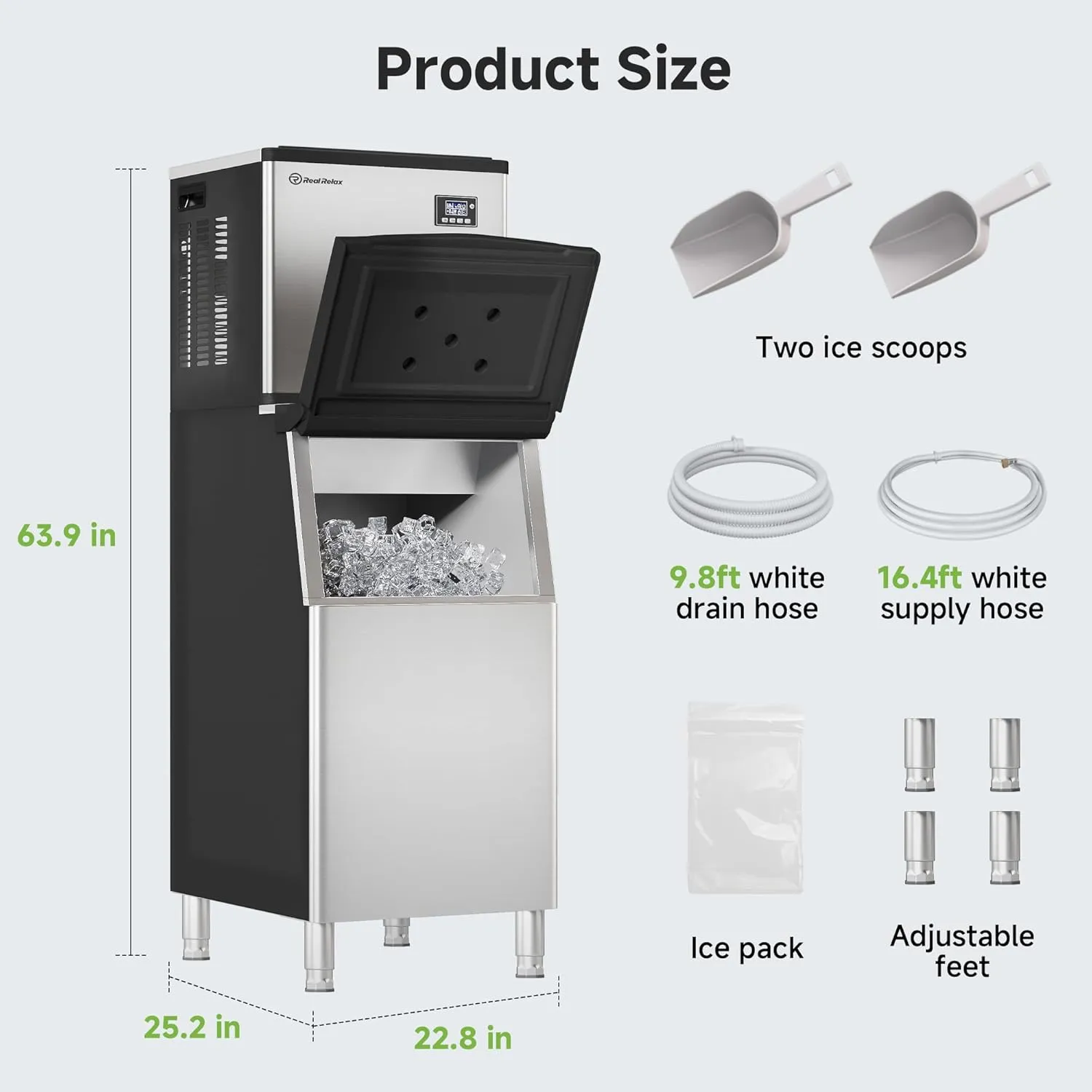 Real Relax Commercial Ice Machine 360LBS/24H, ETL Approved Industrial Ice Maker Machine with 200 LBS Storage Bin, Ice Scoop, Auto Self-Cleaning, LCD Display for Restaurant Bar Café