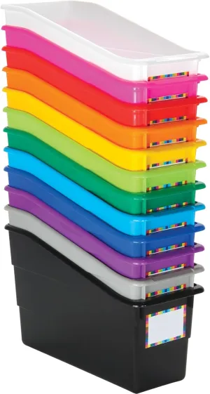 Really Good Stuff Rainbow Organizing Bins, Premium Plastic Book Holders With Name Labels, Vertical Storage & Organization for Classroom & Home, Color Code Files, Books, Binders, Supplies, 12 pk