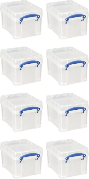 Really Useful Box 3 Liter Plastic Snap Lid Storage Bin for Music Storage, Office and General Home Organization, 8 Pack, Clear