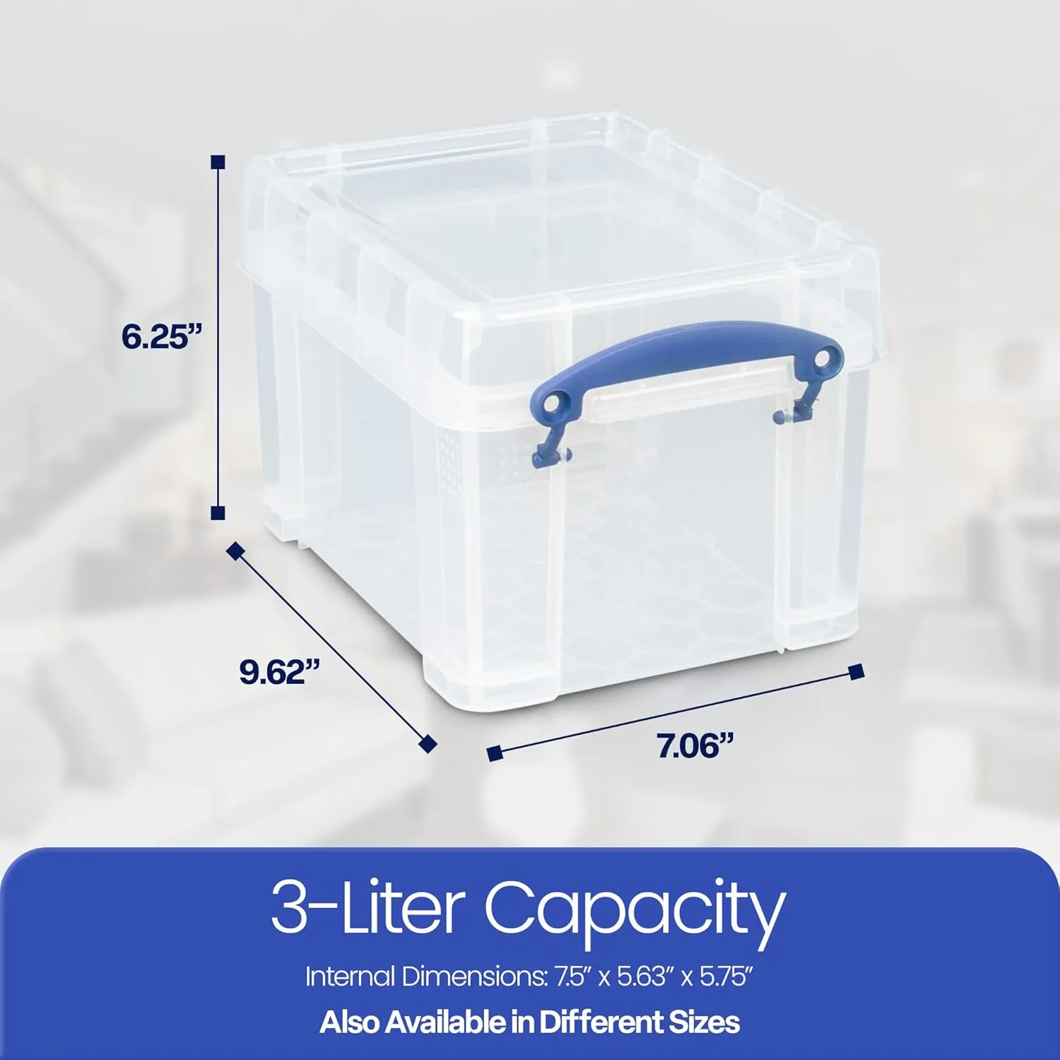 Really Useful Box 3 Liter Plastic Snap Lid Storage Bin for Music Storage, Office and General Home Organization, 8 Pack, Clear