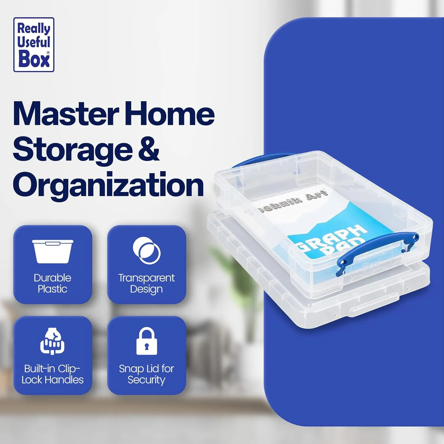 Really Useful Box 4 Liter Plastic Stackable Storage Container w/Snap Lid & Built-In Clip Lock Handles for Home & Office Organization, Clear (3 Pack)