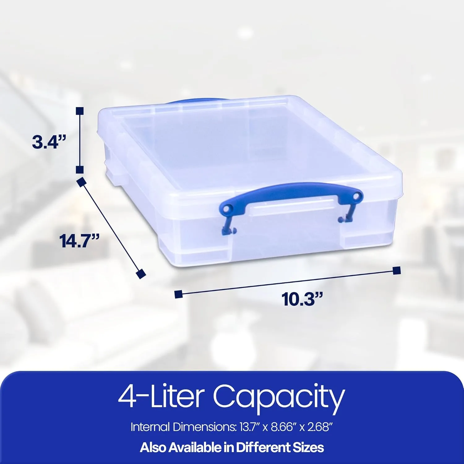 Really Useful Box 4 Liter Plastic Stackable Storage Container w/Snap Lid & Built-In Clip Lock Handles for Home & Office Organization, Clear (3 Pack)