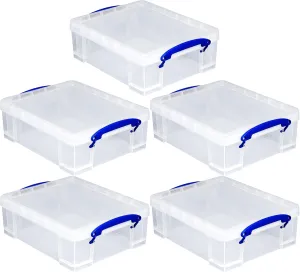 Really Useful Box Stackable 8.1 Liter Plastic Storage Container Bin with Snap Lid & Built-In Clip Lock Handles for Home & Office Organization (5 Pack)