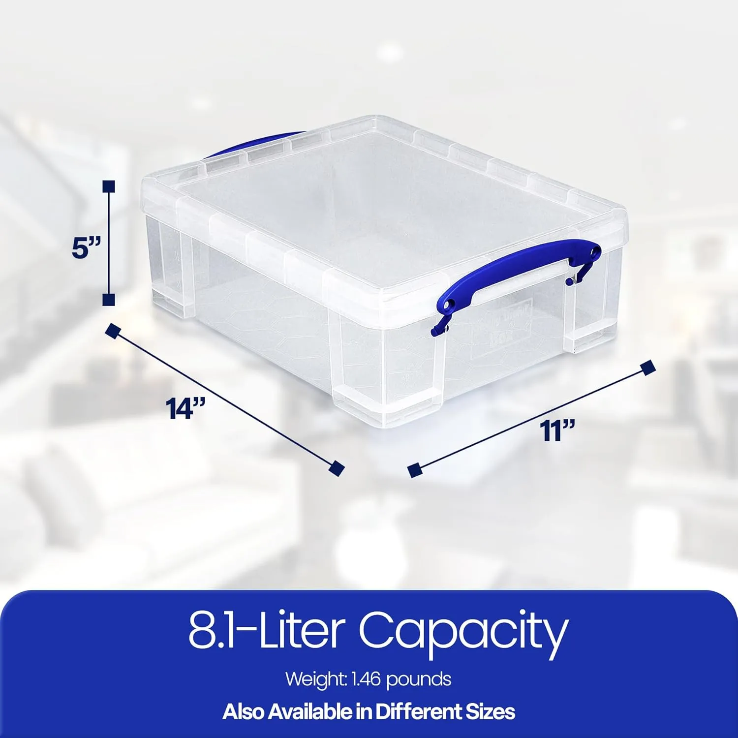 Really Useful Box Stackable 8.1 Liter Plastic Storage Container Bin with Snap Lid & Built-In Clip Lock Handles for Home & Office Organization (5 Pack)