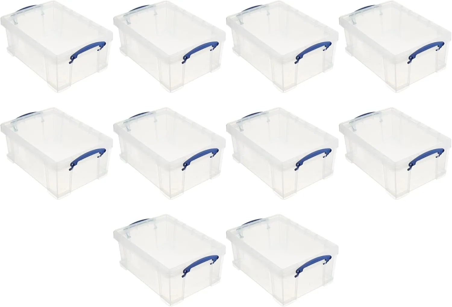 Really Useful Box Stackable 9 Liter Plastic Storage Container Bin with Snap Lid & Built-In Clip Lock Handles for Home & Office Organization (10 Pack)
