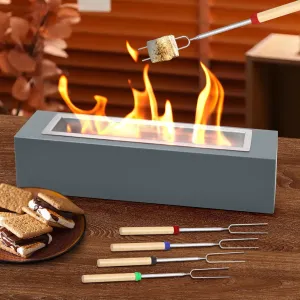 Rectangle Tabletop Fire Pit - Metal Design with 4 Extendable Roasting Sticks for S'Mores Perfect for Home Decor，Gatherings Wedding & Parties - Grey
