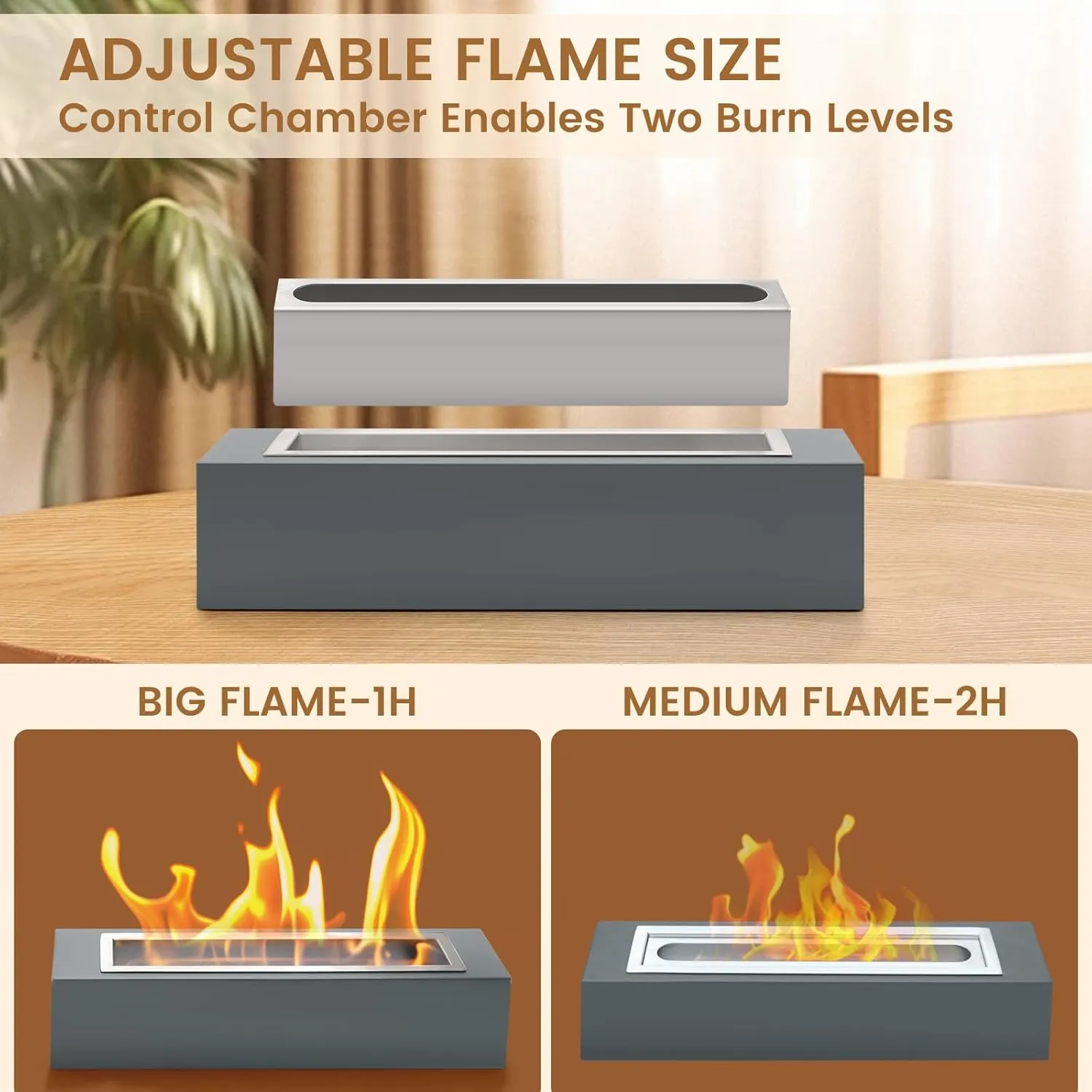 Rectangle Tabletop Fire Pit - Metal Design with 4 Extendable Roasting Sticks for S'Mores Perfect for Home Decor，Gatherings Wedding & Parties - Grey