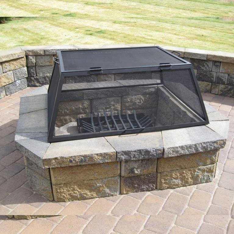 Rectangular Fire Pit Screen with Hinged Door - Carbon Steel