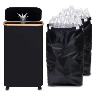 Recycle Bins for Kitchen 100L (26 Gallon), Recycling Bin with Wheels and 2 Removeable and Reusable Inner Bags, Kitchen Recycling bin with lid for Bottle Can Plastice Stickers, Black