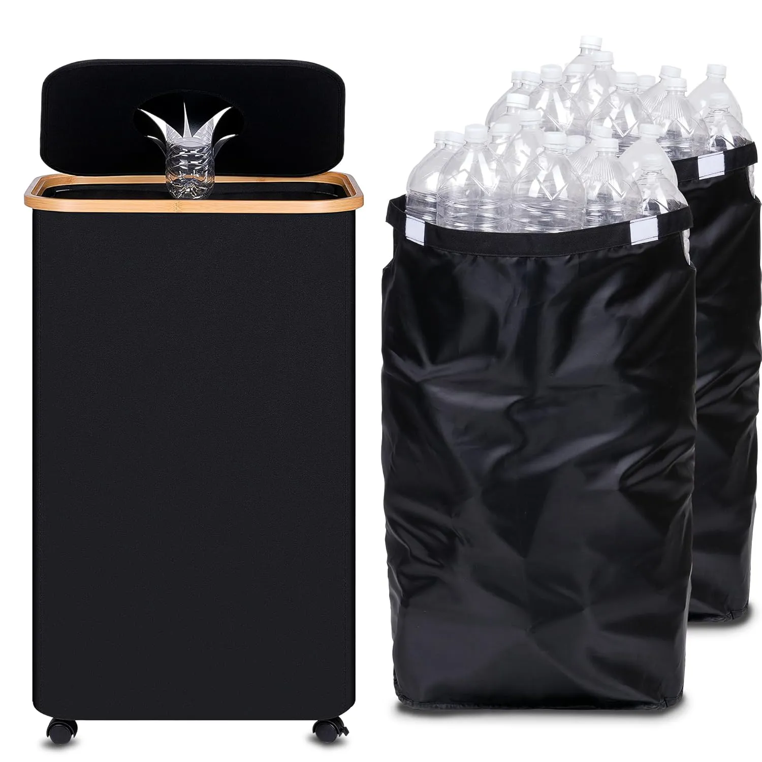 Recycle Bins for Kitchen 100L (26 Gallon), Recycling Bin with Wheels and 2 Removeable and Reusable Inner Bags, Kitchen Recycling bin with lid for Bottle Can Plastice Stickers, Black