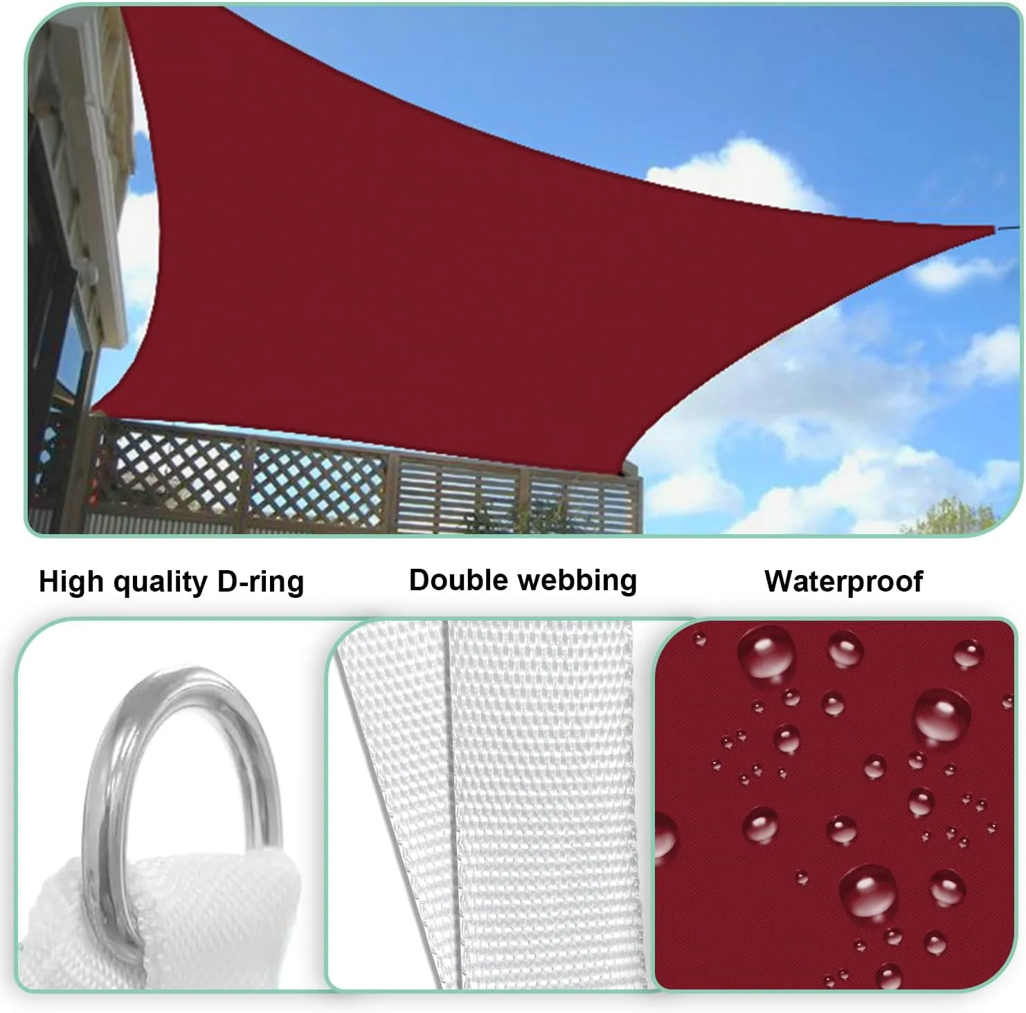 Red 8'x12' Waterproof Sun Shade Sail for Patio Rectangle Canopy Awning Shade Cloth 95% UV Blockage & Water Resistant for Outdoor Garden Backyard Swimimg Pool