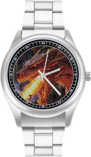 Red Dragons Breathing Fire Casual Wrist Watches for Men Classic Business Dress Watch Big Face for Work Gym