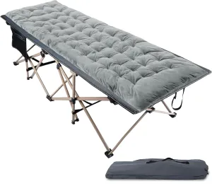 REDCAMP Folding Camping Cots for Adults with Mattress Pad, Soft and Comfortable for Outdoor Indoor Sleeping (Grey Thicker Pad & Oversized Cot)