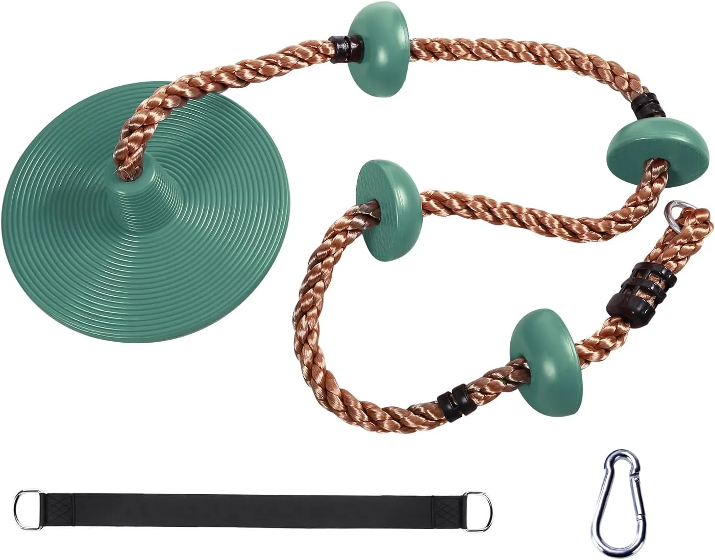 RedSwing Climbing Rope Swing for Trees, Heavy Duty Plastic Disc Swing Seat for Kids and Adults with Hanging Strap and Snap Hooks,Green