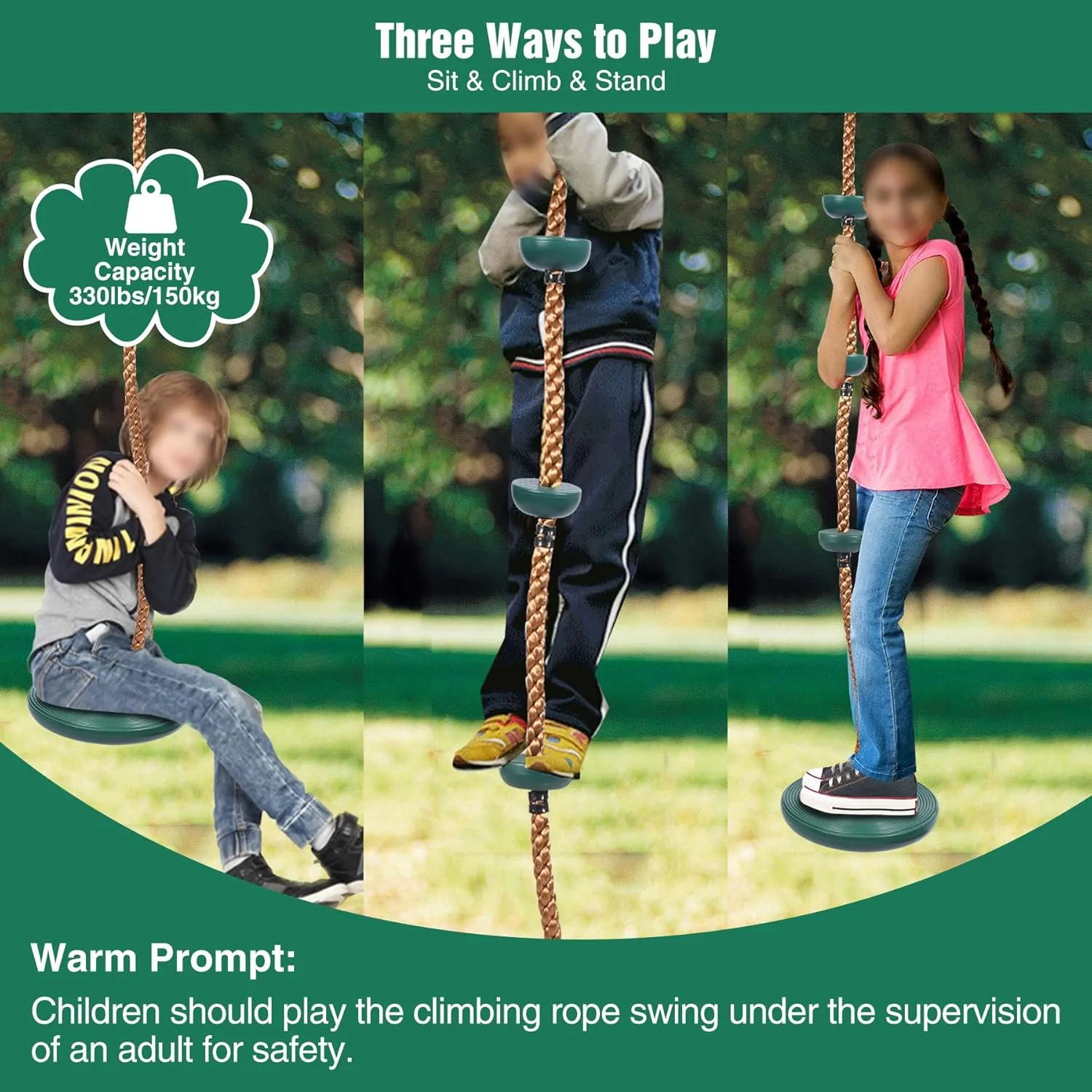 RedSwing Kids Belt Swing Seat and Plastic Climbing Rope Swing for Outside Playground, Safe Playground Swing Set Replacement for Children's Indoor and Outdoor Play, 330 Pounds Capacity - Green