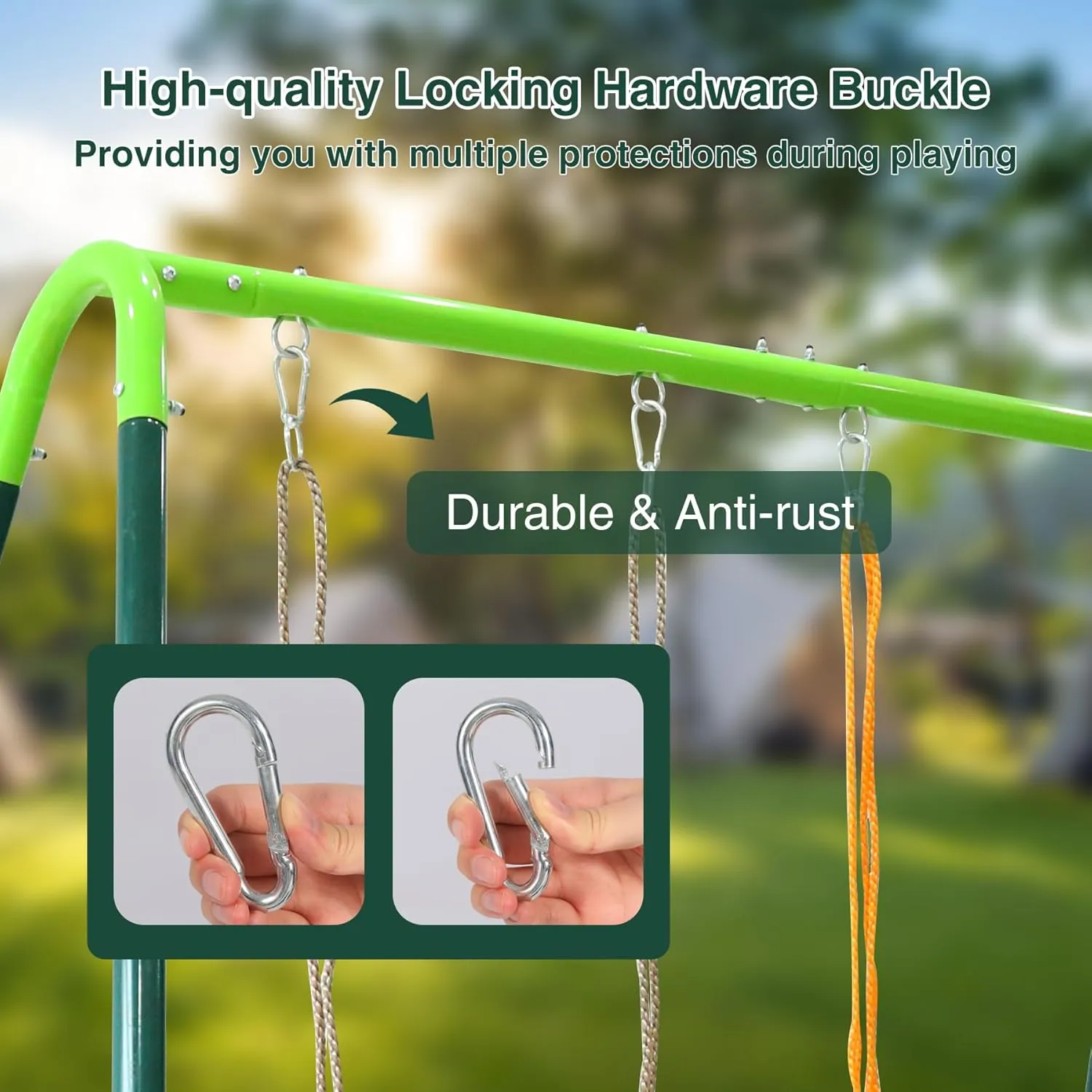 RedSwing Kids Belt Swing Seat and Plastic Climbing Rope Swing for Outside Playground, Safe Playground Swing Set Replacement for Children's Indoor and Outdoor Play, 330 Pounds Capacity - Green