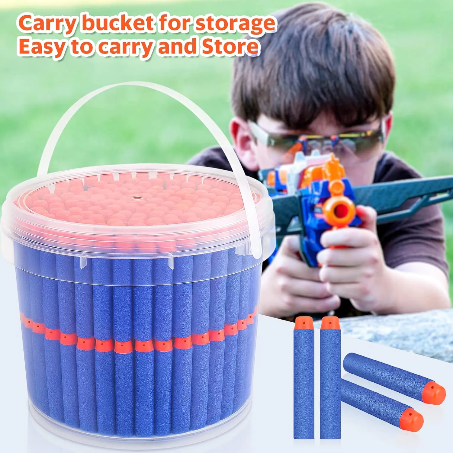 Refill Darts Bullets Compatible with Nerf Guns N-Strike Elite Series, 300PCS Refill Darts Premium Foam Bullets Pack with Portable Storage Bucket