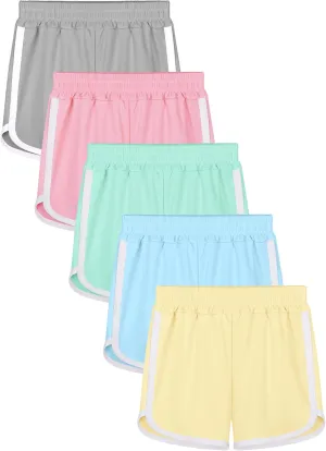 Resinta 5 Packs Girls Athletic Shorts Toddler Soccer Sports Shorts Kids Quick Dry Gym Running Short