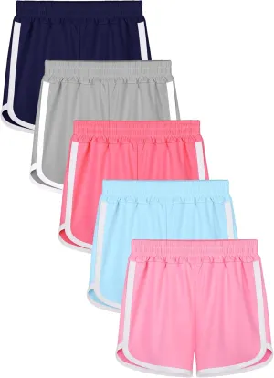 Resinta 5 Packs Girls Athletic Shorts Toddler Soccer Sports Shorts Kids Quick Dry Gym Running Short
